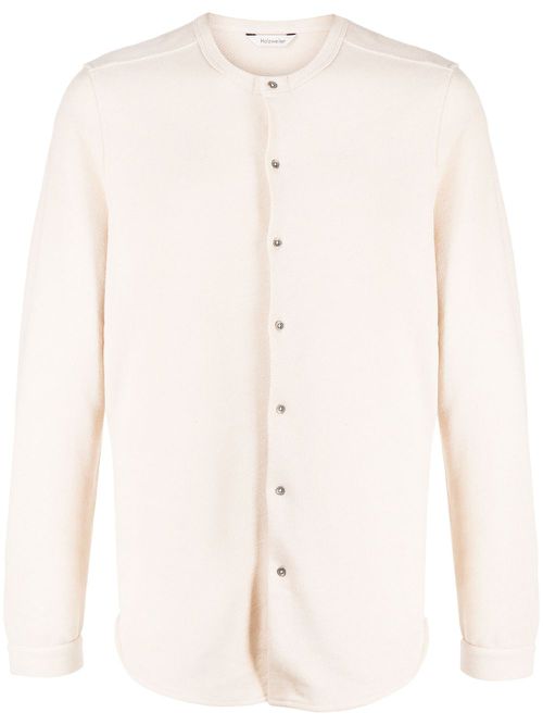 Henley-collar button-down shirt - Neutrals