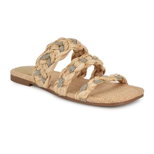 Nine West Women's Qazz Slip-On Square Toe Flat Sandals, : , Light Natura