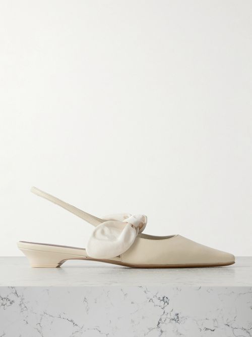 Uba Bow-embellished Faille And Leather Slingback Flats - Neutrals