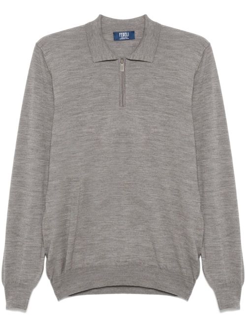 Virgin Wool Fine-Knit Polo — grey