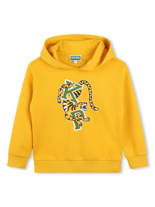Tiger-print fleece-texture hoodie - Yellow