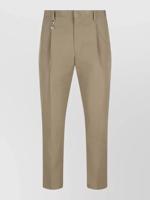 Prada - pleated cotton trousers charm detail belt
