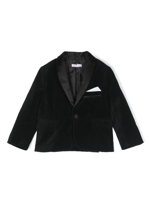 Satin-trim velvet single-breasted blazer - White