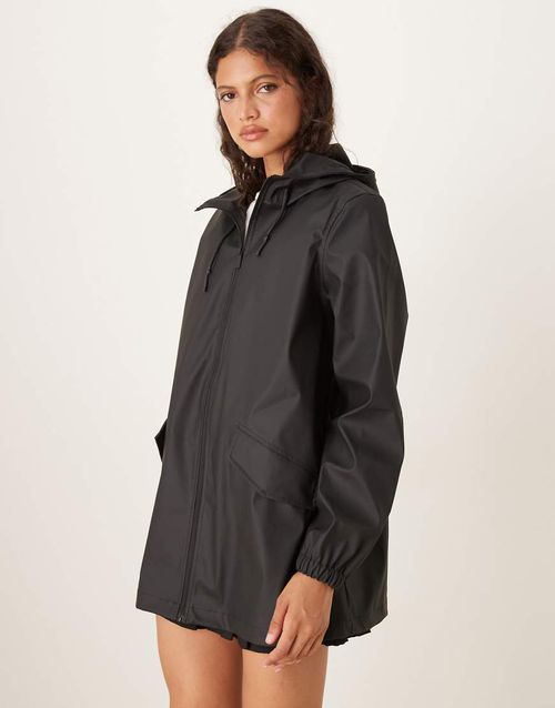 Longline hooded raincoat in black