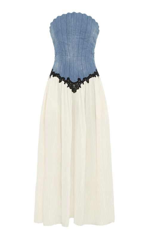 Glenn Lace-Trimmed Cotton-Linen Denim Corset Maxi Dress