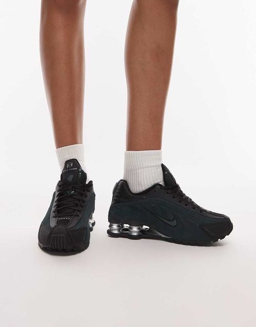 Shox R4 trainers in black and dark green