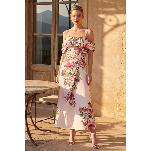 Roman Womens Floral Premium Stretch Midi Dress - Crea