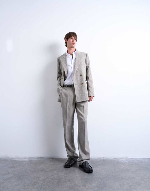 Herringbone relaxed trousers in stone-Neutral