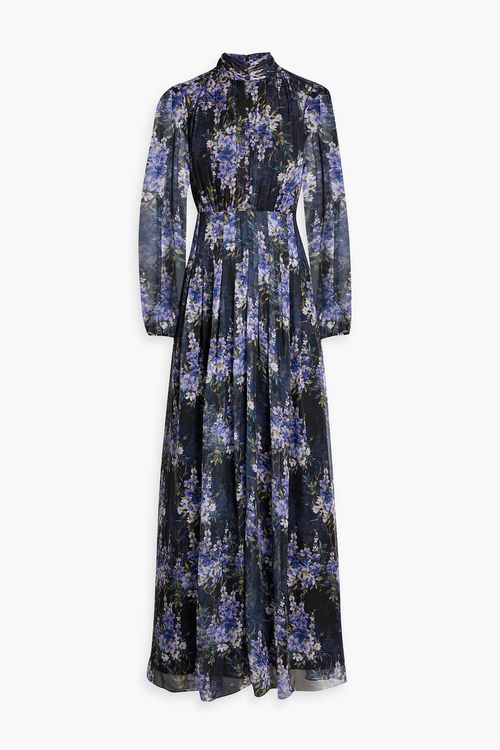 Pleated floral-print chiffon maxi dress - Blue - US 12