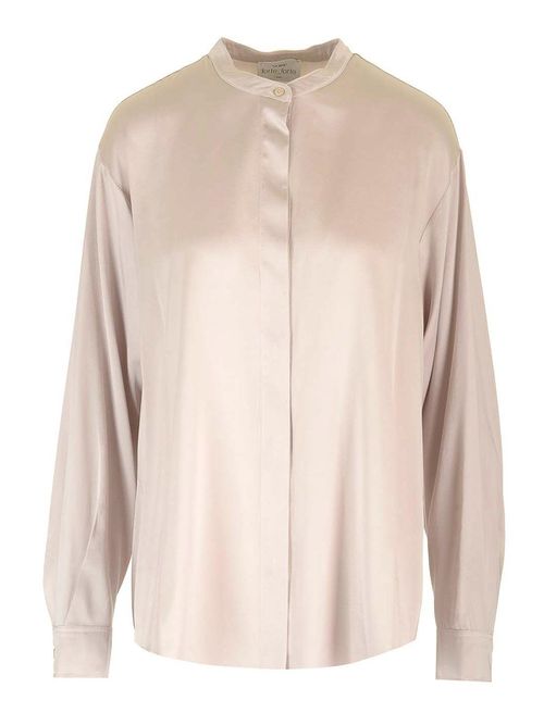 Stretch Heavy Satin Silk Collar Shirt Perla