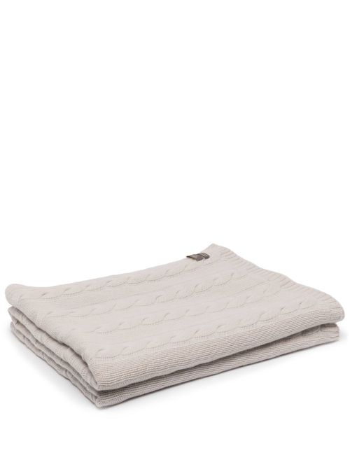 Logo-patch cable-knit cashmere throw - Grey