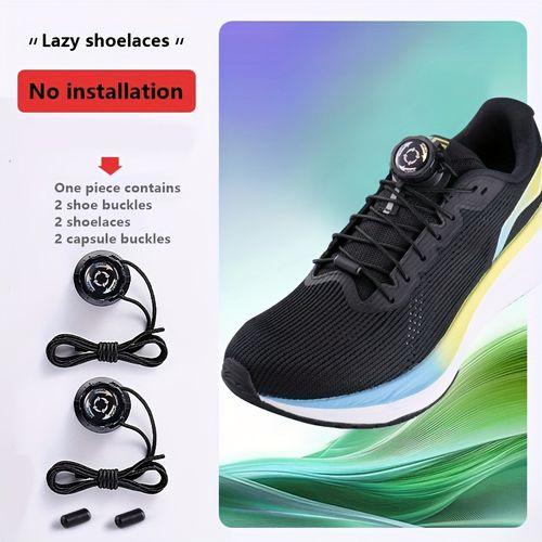 TEMU 1 Pair Black & White Rotating Button Shoe Laces - No-strap, , Durable Plastic Sports Shoe Buckles For Running, Walking, Casual Wear - , Shoe