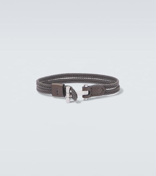 Braided leather-trimmed bracelet
