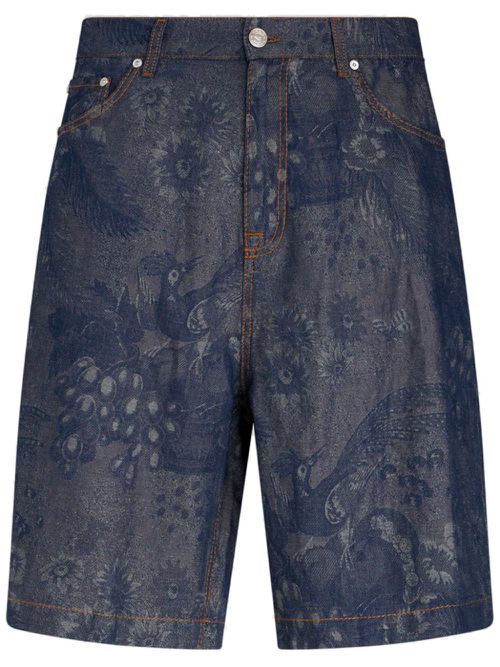 Jacquard denim bermuda shorts - Blue