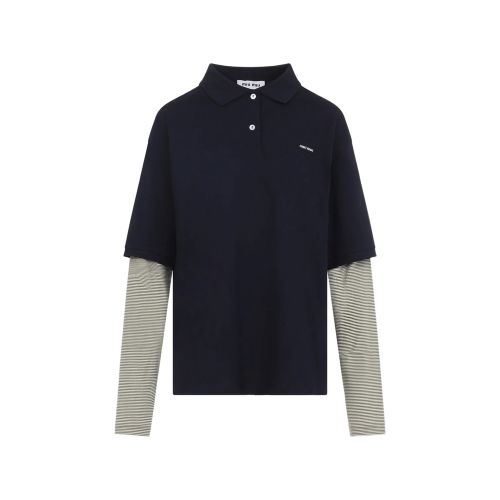 Layered-sleeve Striped Polo Shirt