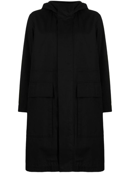 Hooded cotton trench coat - Black