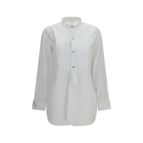 Band Collar Cotton Shirt — White