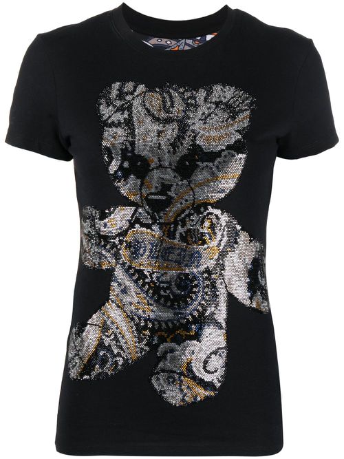 Teddy bear rhinestone-embellished T-shirt - Black