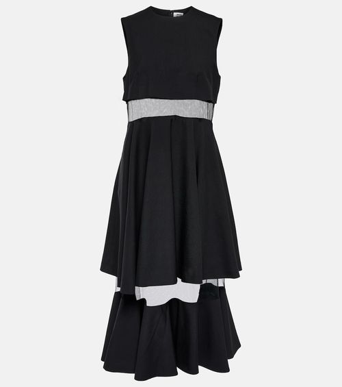 Mesh-trimmed wool midi dress