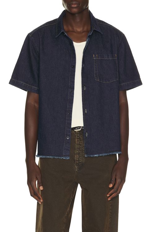 Percival Harley Denim Cropped Boxy Shirt in Blue. - M also in XL/1X