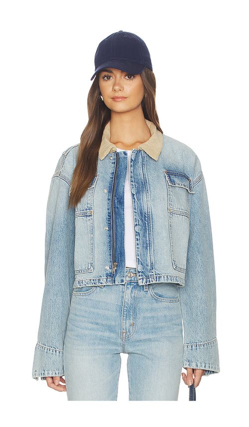 SLVRLAKE Connor Cropped Worker Jacket in Blue. XL. Also in L, M