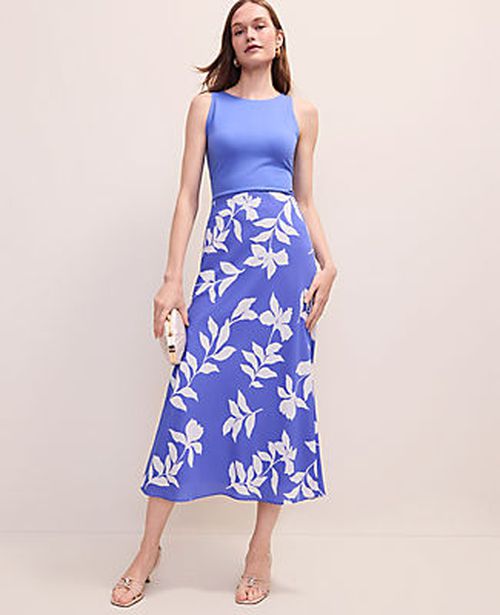Ann Taylor Floral Bias Slip Skirt in Satin