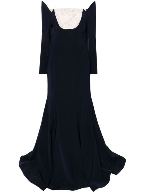 Off-shoulder satin fishtail gown - Blue