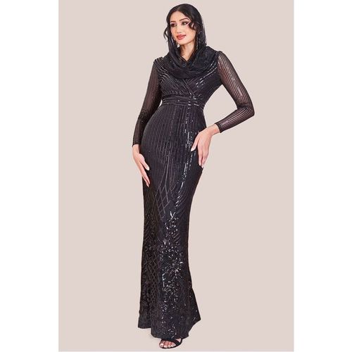 Goddiva Modesty Sequin Wrap Maxi Dress - Black