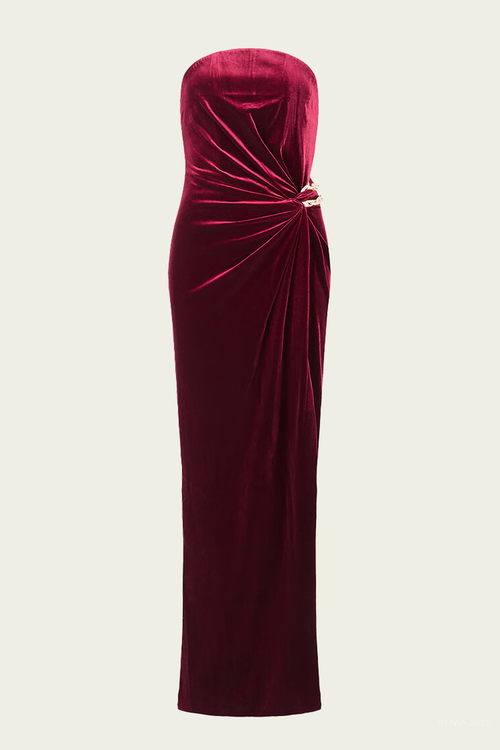 Burgundy Velvet Bandeau Maxi Dress