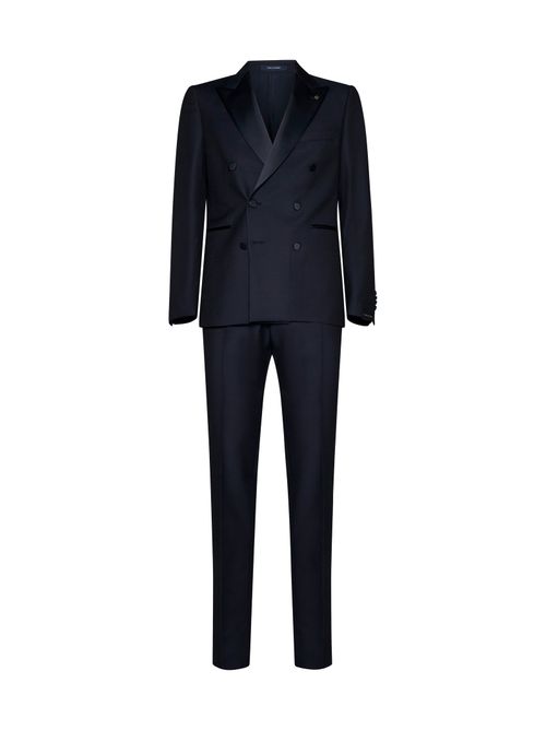 Double-Breasted Wool-Mohair Pant Suit — Blue