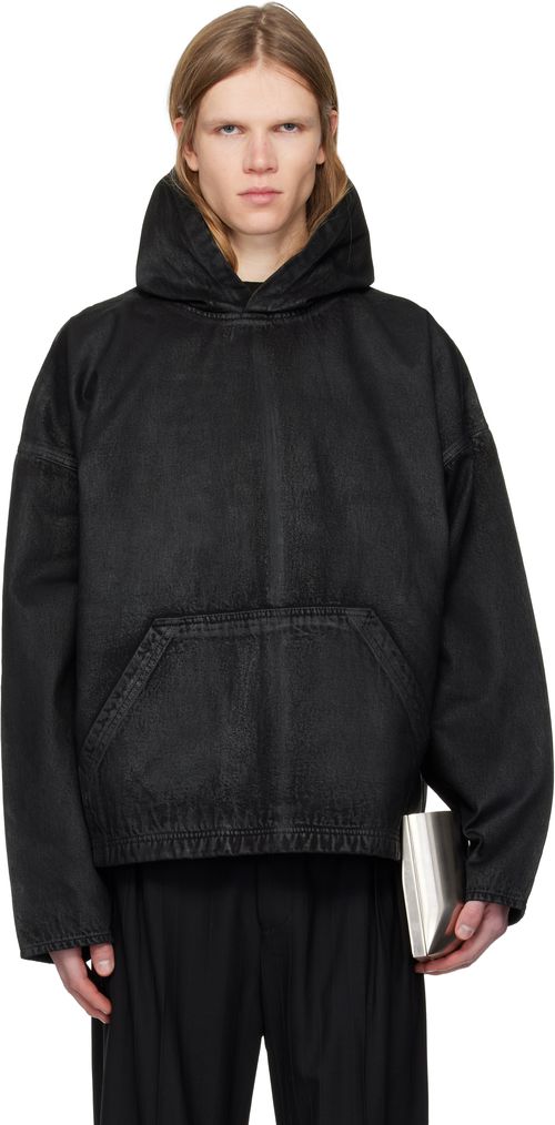 Black Waxed Denim Hoodie