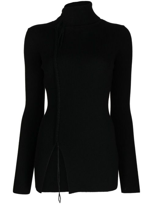 Front-slit wool knitted top - Black