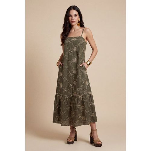 Urban Bliss Womens Embroidered Maxi Dress Khaki