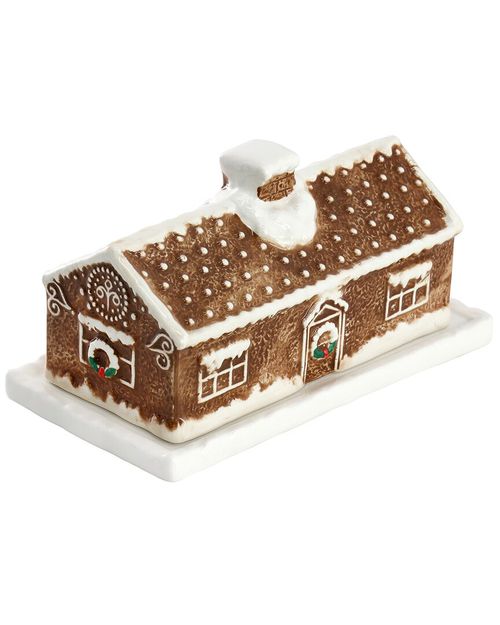 7x3.7in Ceramic Gingerbread House Butter Dish
