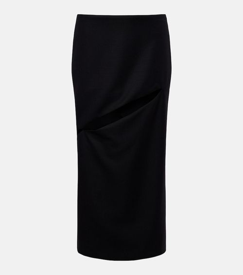 Cutout wool and mohair midi skirt