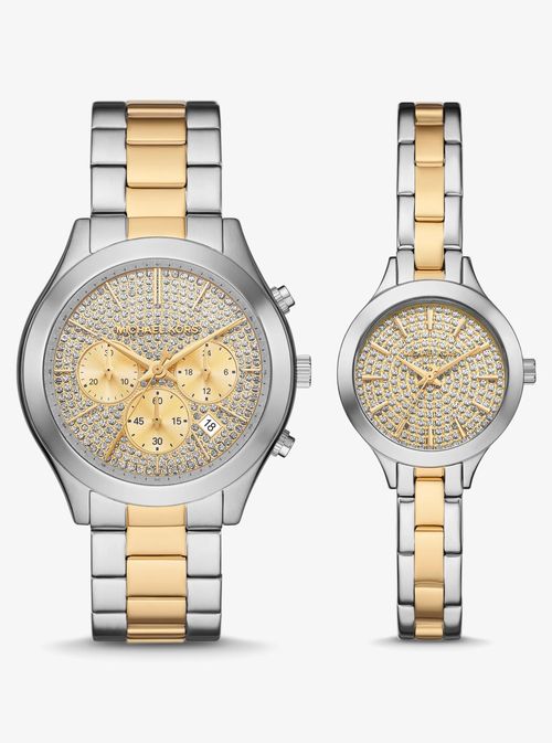 Aspyn His and Hers Pavé Two-Tone Watch Set in Silver - One Size