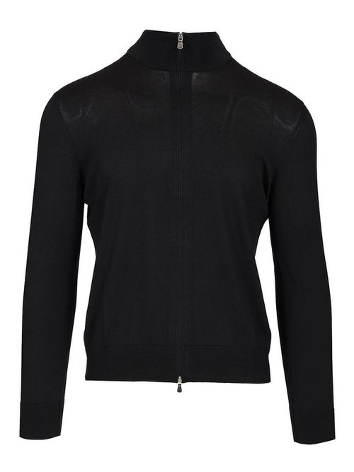 Cotton And Silk High Neck Zip Sweater
