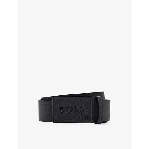 Mens Black Business Logo-buckle Leather Belt