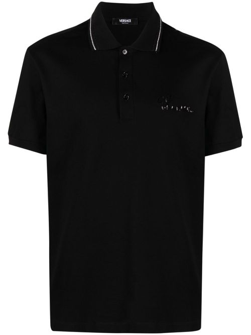 Nautical logo embelishment polo shirt - Black