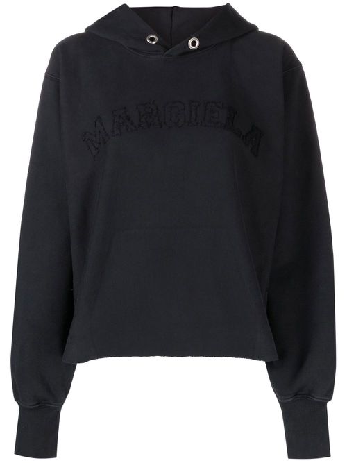 Embroidered-logo cotton hoodie - Grey