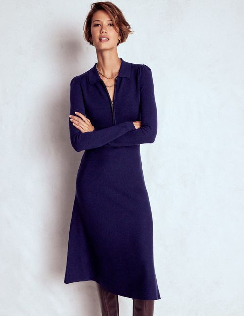 Women's Fiona Zip Front Knitted Dress in Blue | Size 4
