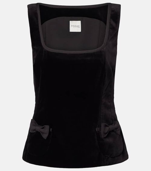 Quincy bow-detail cotton velvet top
