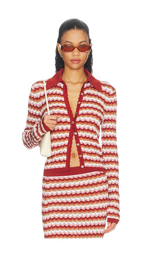 Ronny Kobo Gavin Knit Jacket in Rust,White. L. Also in XS