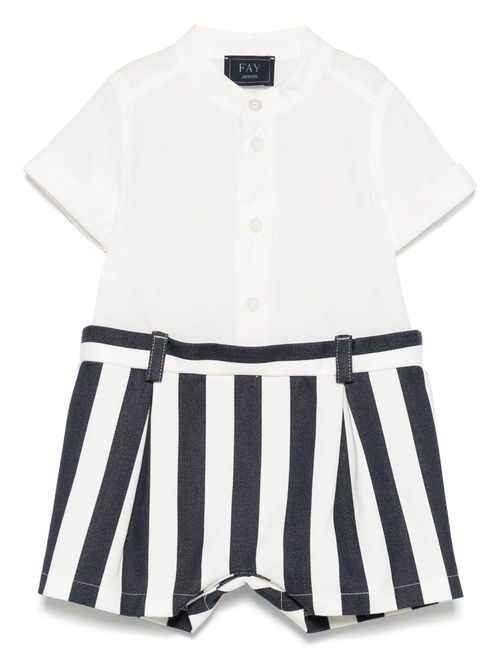 Striped-panel romper - White