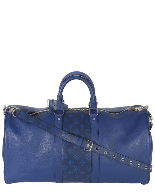 Blue Leather; Canvas Monogram Eclipse Taiga Keepall Bandouliere  45 (Authentic Pre-Loved)