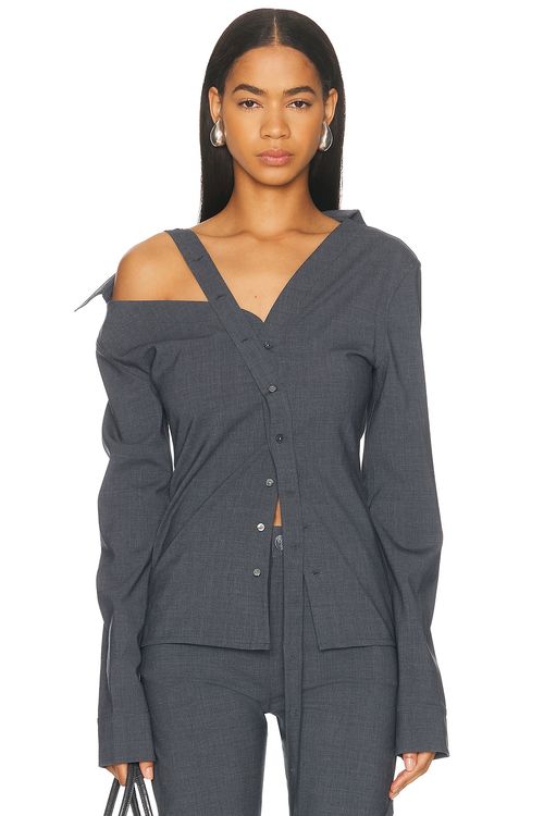 Jade Cropper Asymmetric Long Sleeve Top in Grey - Grey. 36 also