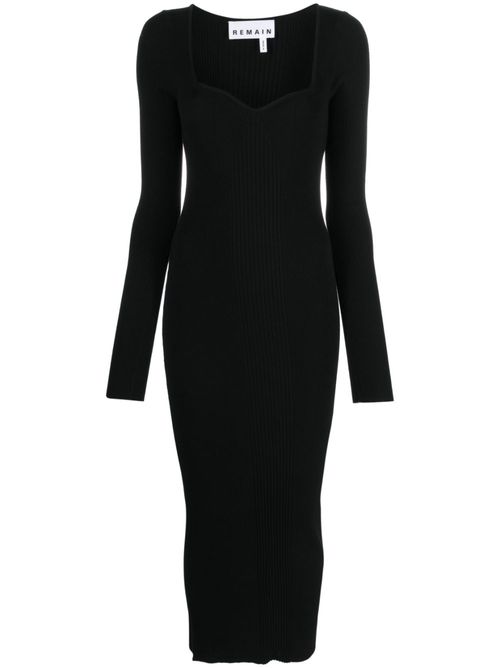 Sweetheart-neck knitted midi dress - 19-4004 - BLACK