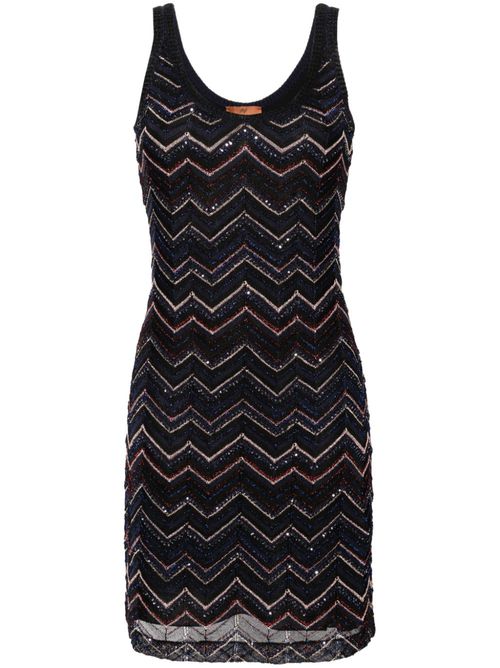 Zigzag-woven sequin-embellished dress - Blue