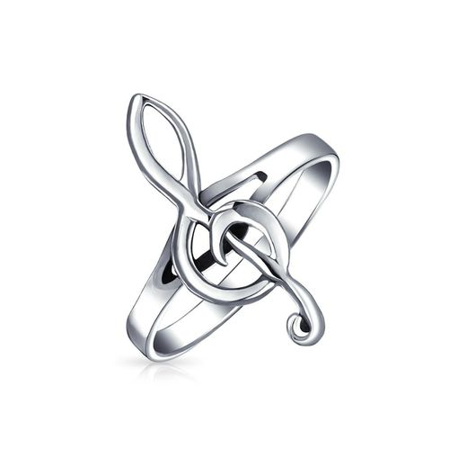 Silver Ring with Treble Clef Note Design Sterling Thin Band Music Lovers - Grey