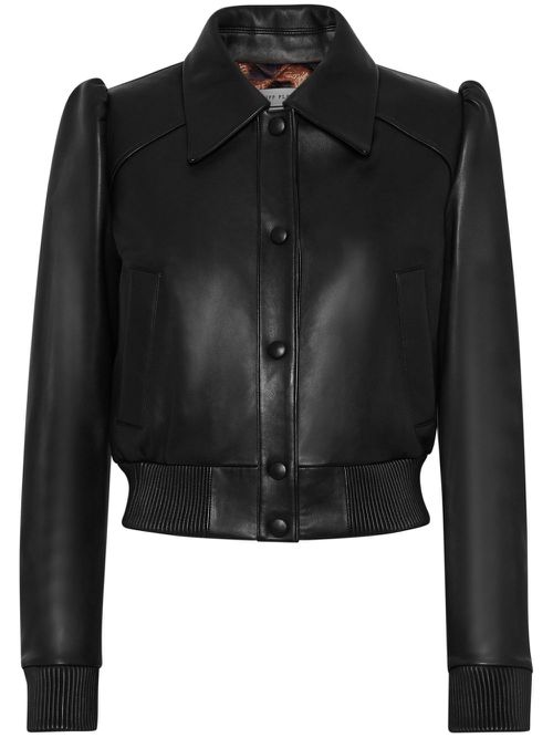 Logo-plaque leather bomber jacket - Black